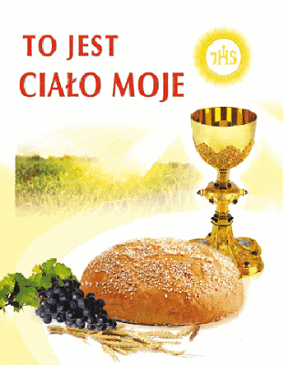 Kartka z chlebem i winogronem Boże Ciało